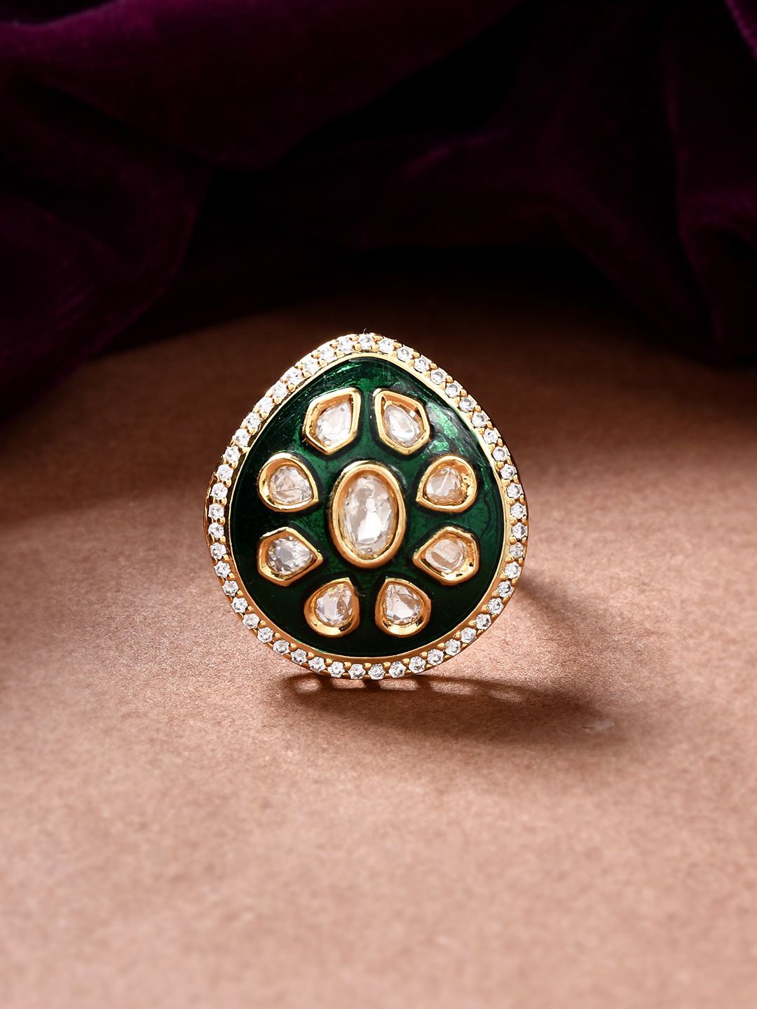 

Voylla Kundan Elegance Shahi Meena Emerald Ring, Gold