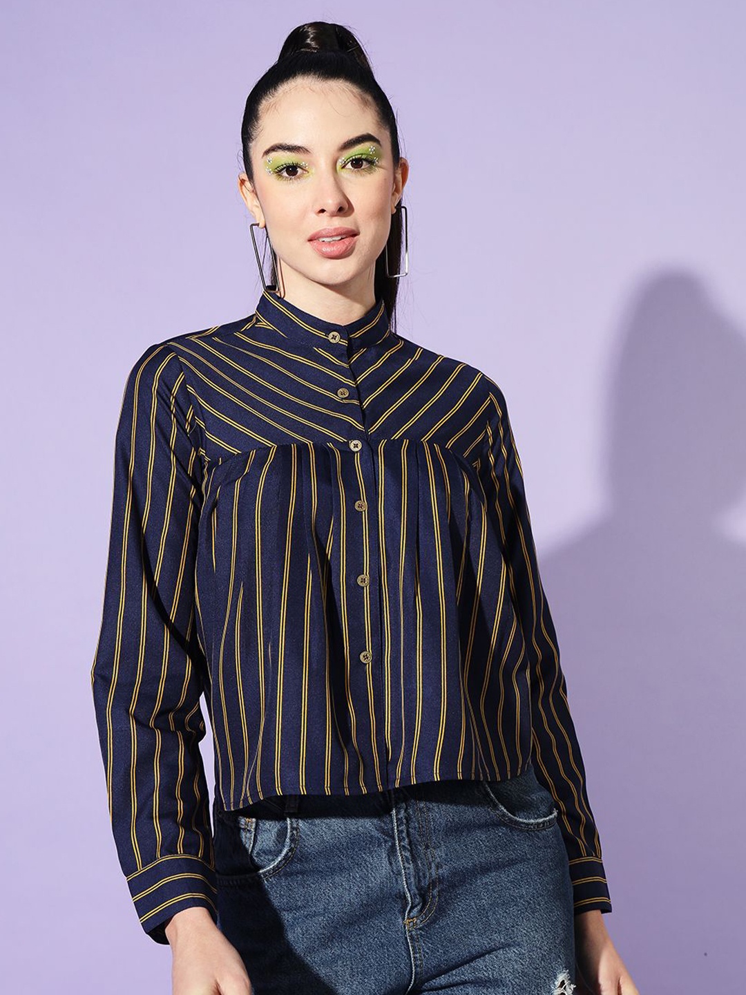 

Moda Rapido Women Boxy Opaque Striped Casual Shirt, Blue