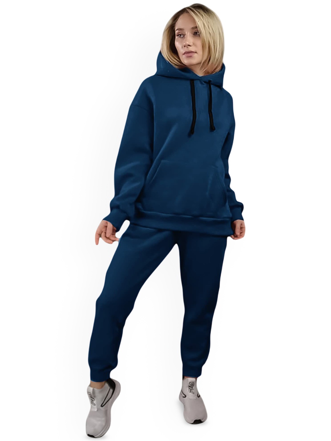 

NOTWILD Women Hooded Mid-Rise Cotton Track Suit, Blue