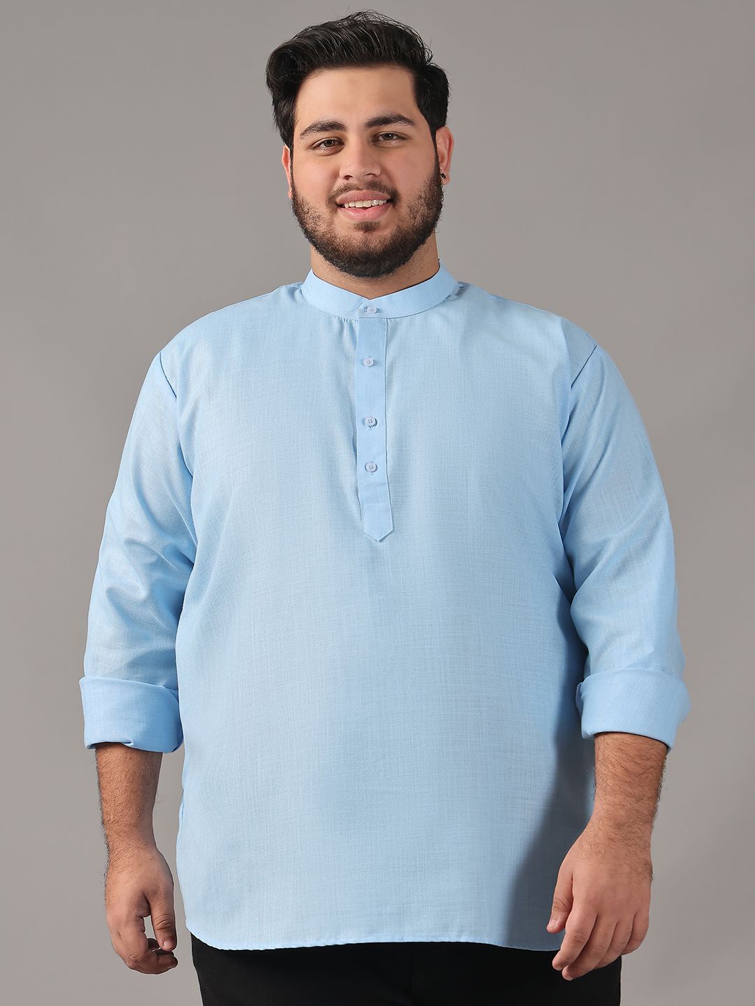 

SOJANYA PLUS Size Band Collar Cotton Straight Kurta, Blue