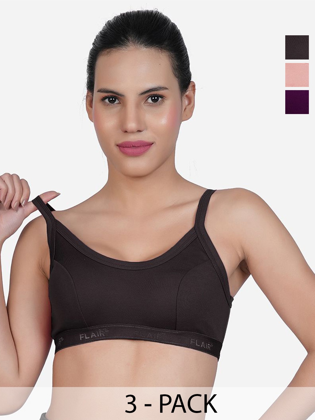 

SHYAM SONS FLAIR Women Pack of 3 Full Coverage Workout Bra, Peach