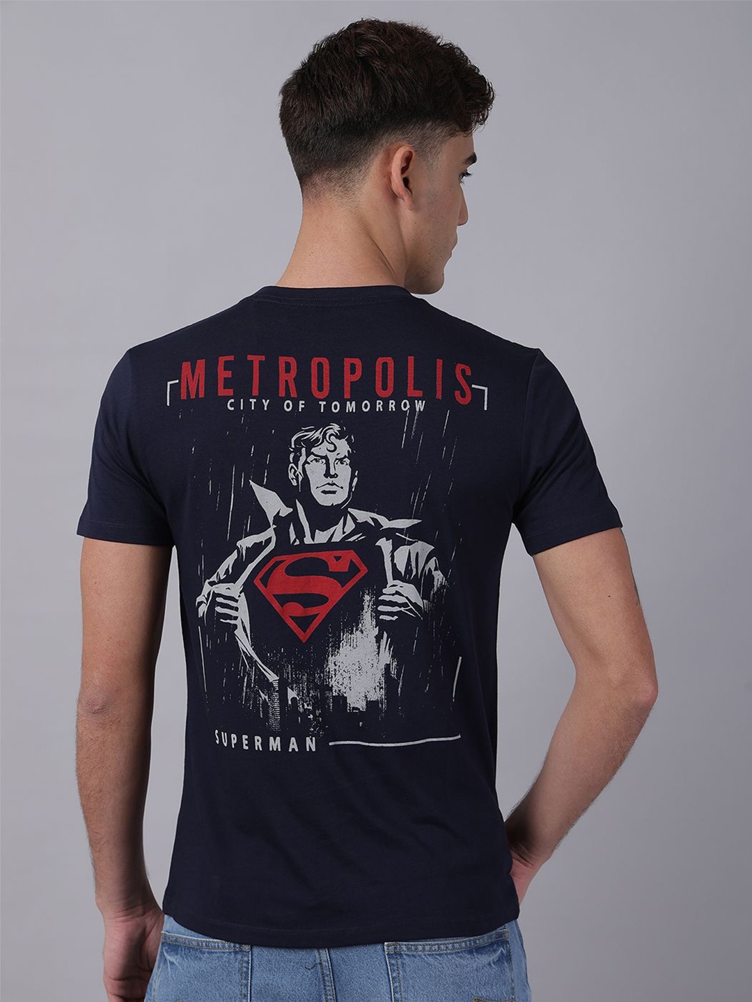 

Free Authority Men Superman Graphic Printed Round Neck Cotton T-shirt, Black