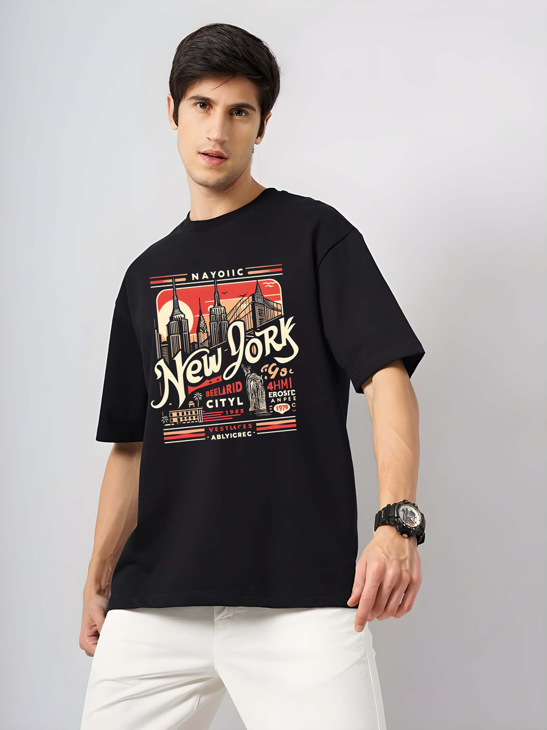 

Krimmple Men Graphic Printed Round Neck Cotton Relaxed Fit T-shirt, Black