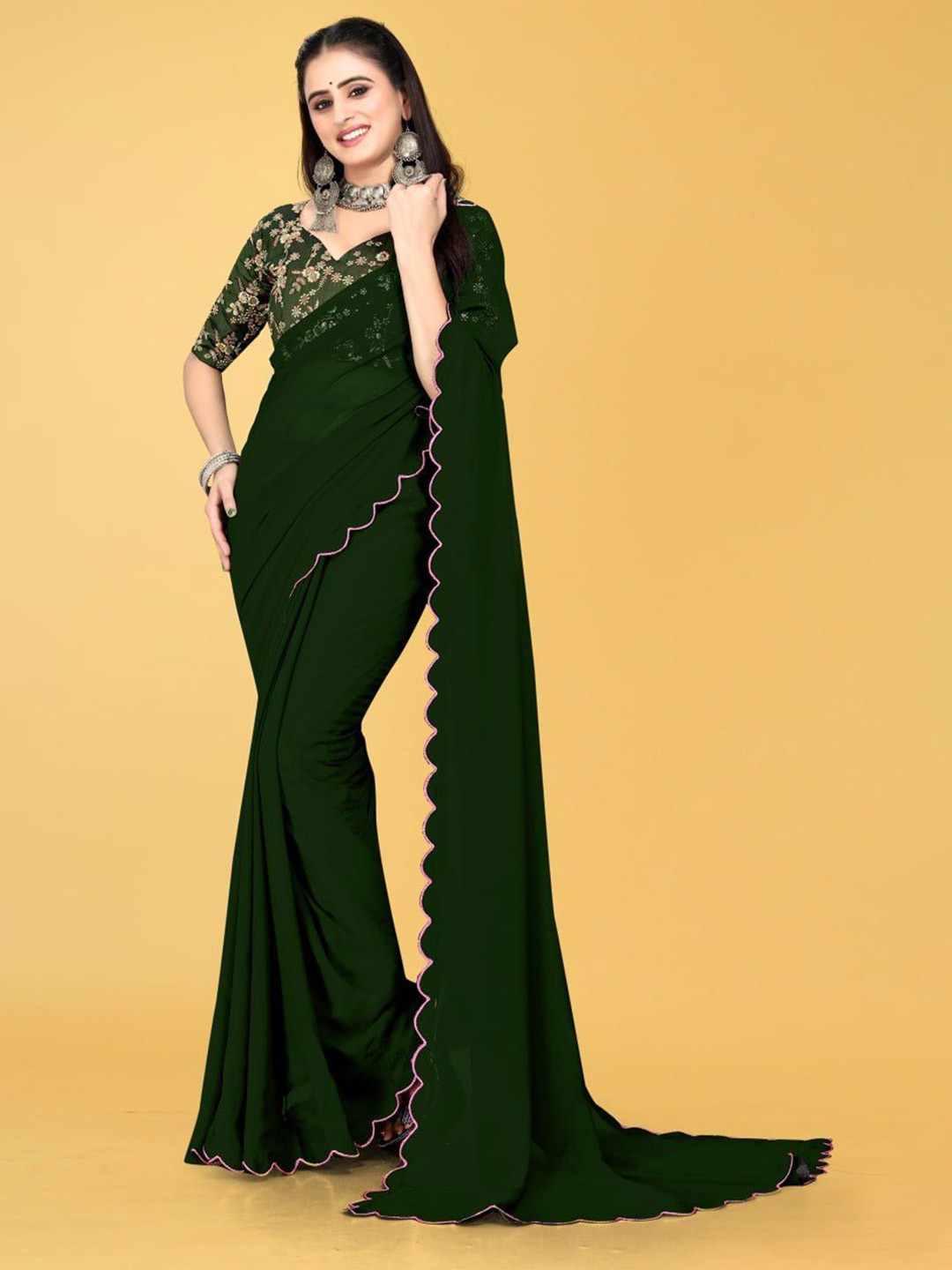 

AviratDesignerStudio Embroidered Pure Chiffon Kanjeevaram Saree, Green