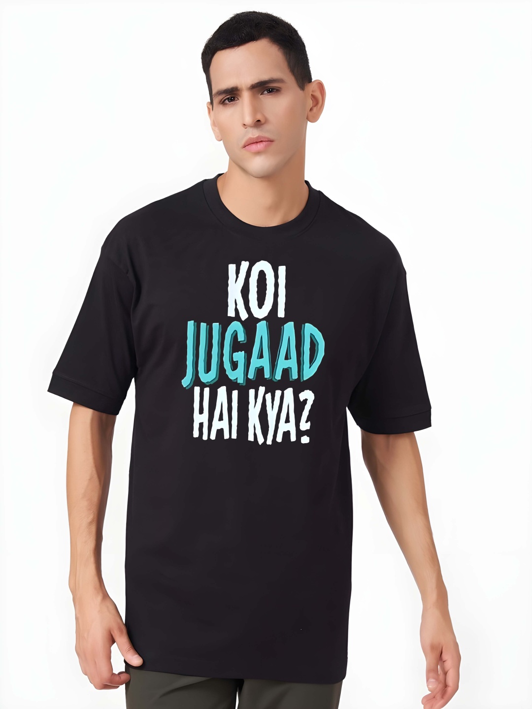 

Krimmple Men Typography Printed Round Neck Cotton T-shirt, Black