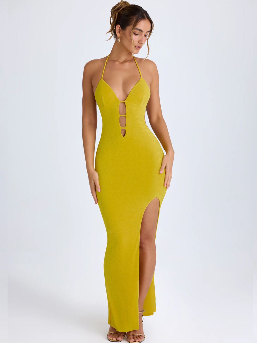

CLAFOUTIS Women Halter Neck Maxi Dress, Yellow