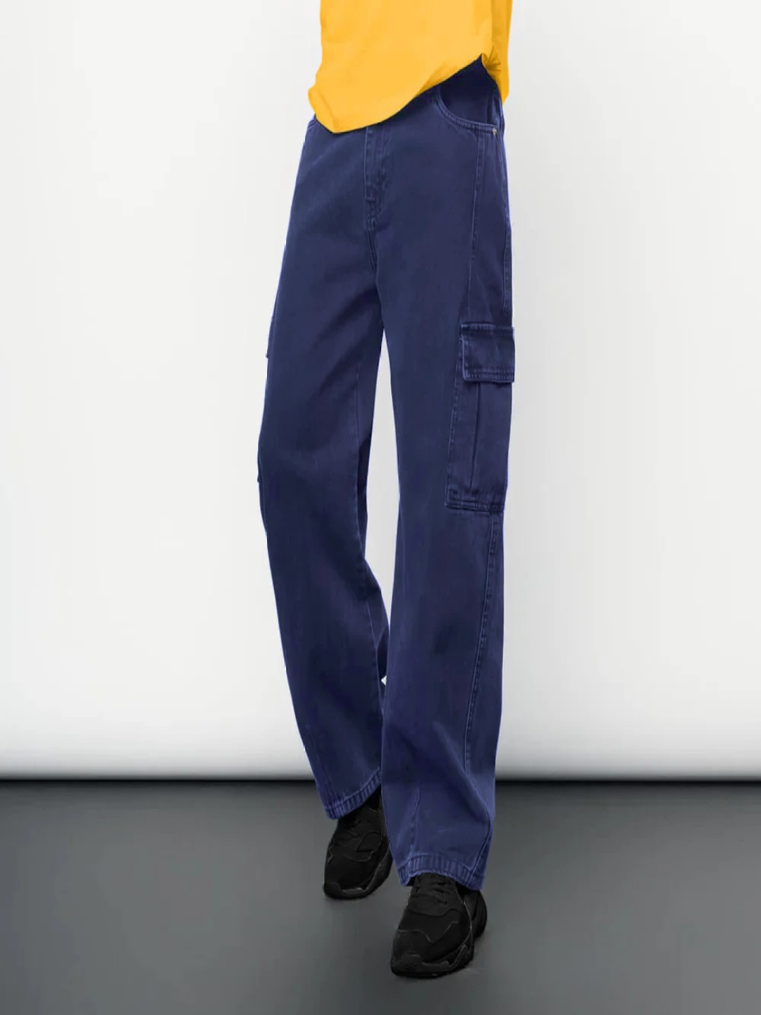 

RAGZO Men Relaxed Fit Mid-Rise Cotton Cargo Jeans, Navy blue