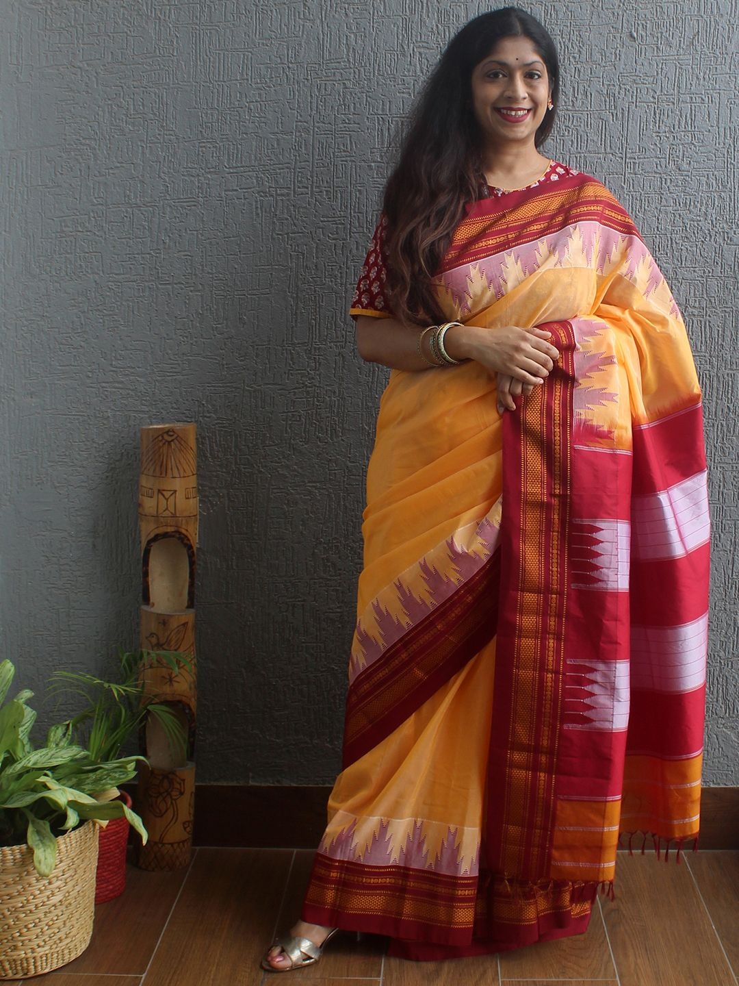

Weaves of Tradition Woven Design Ilkal Saree, Yellow
