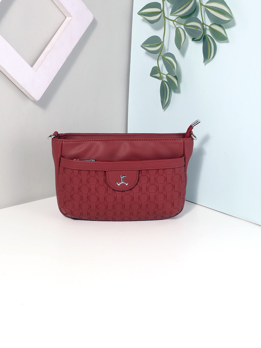 

Mochi Colourblocked Swagger Sling Bag with Cut Work, Maroon