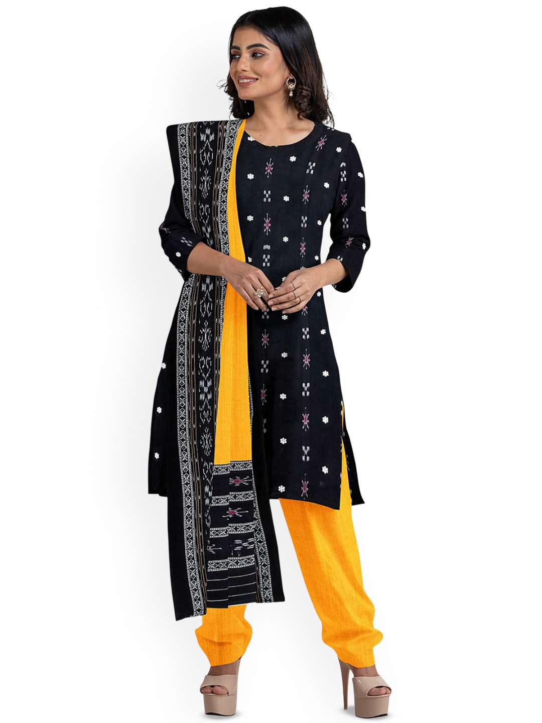 

KALPRA FASHION Pure Cotton Unstitched Dress Material, Black