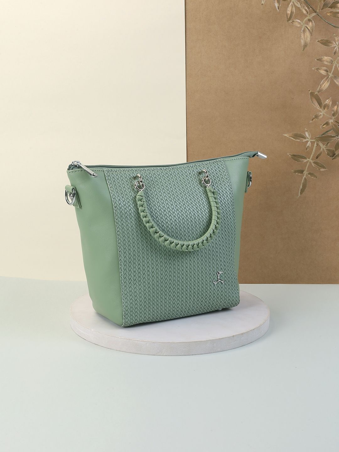 

Mochi Women Textured Structured Handheld Bag, Green