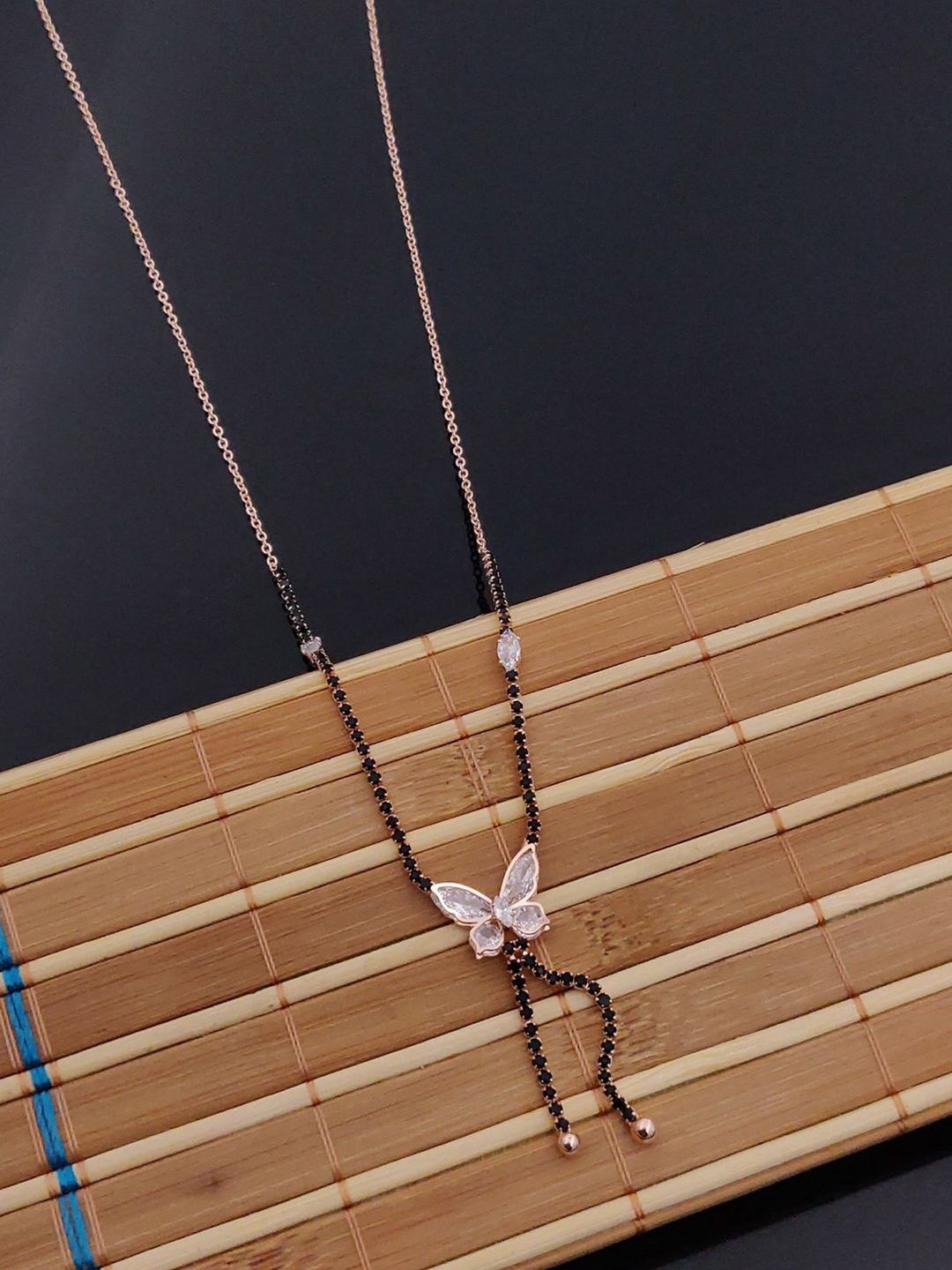 

SOLIBELLE 18K Rose Gold-Plated Stones Studded Mangalsutra