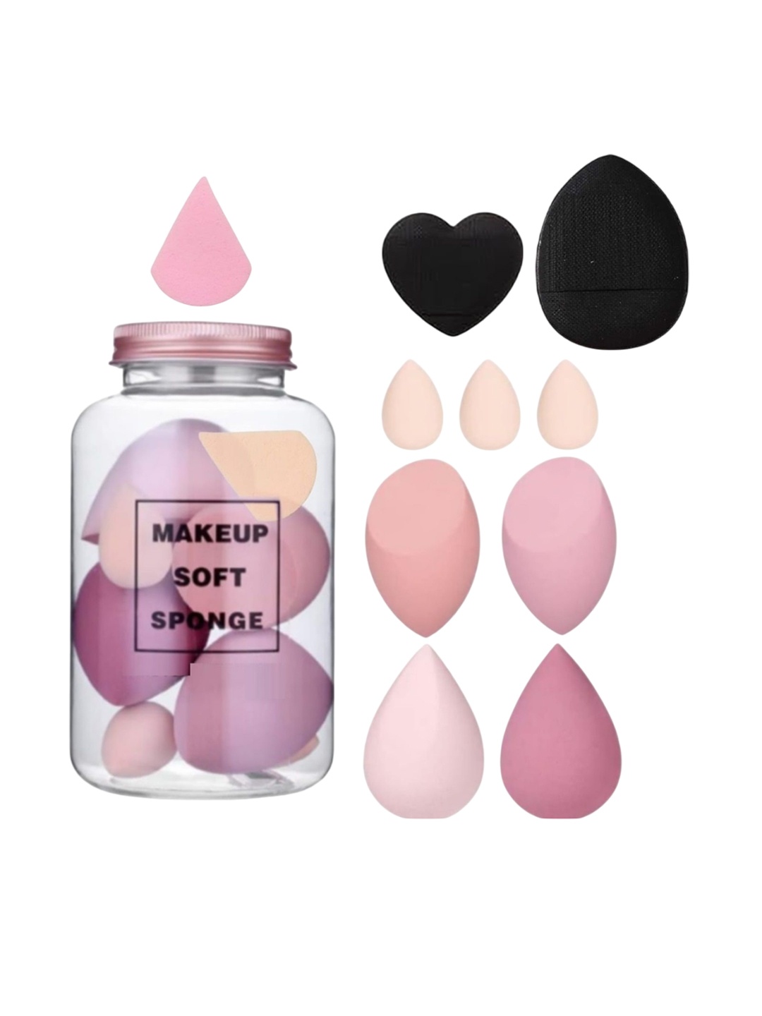 

Facejewel Set Of 9 Makeup Sponges With Powder Puff & Triangle Puff, Pink