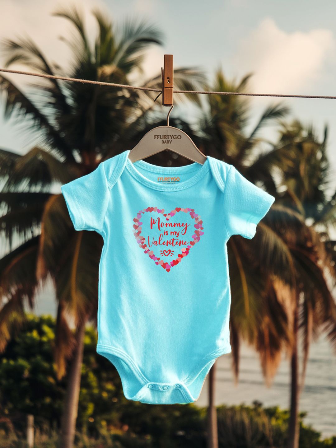 

FFLIRTYGO Infants Valentine Day Printed Cotton Bodysuit, Turquoise blue