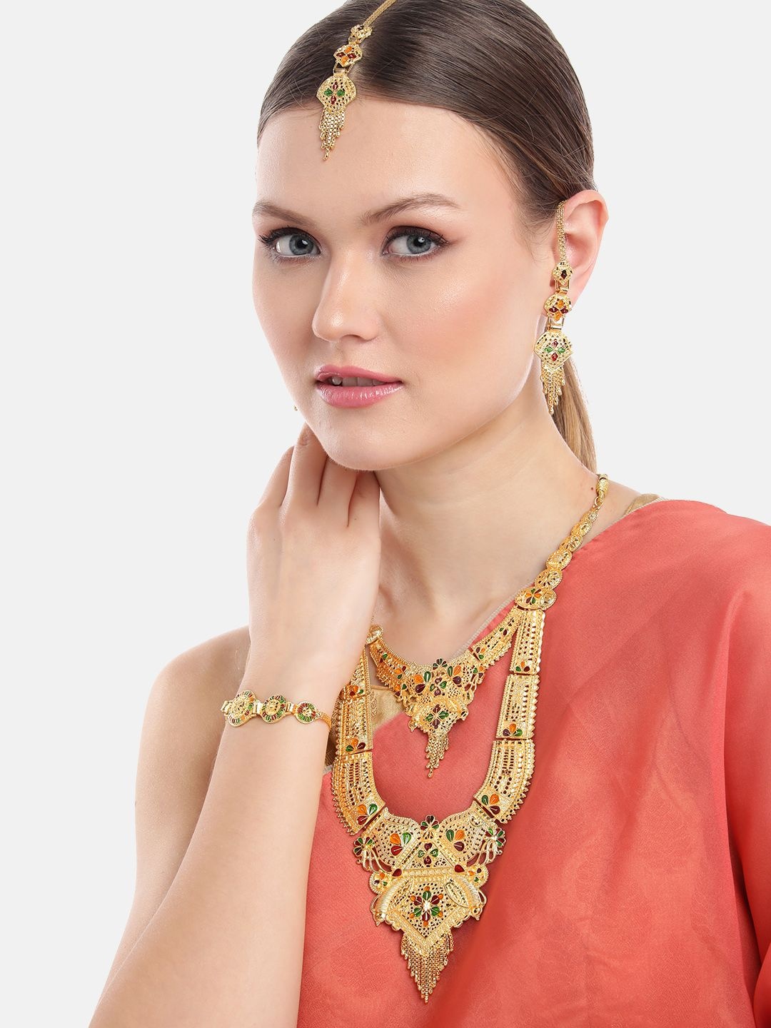 

ORANGENYSHA 22K Gold Plated Long Bridal Wedding Jewellery Set