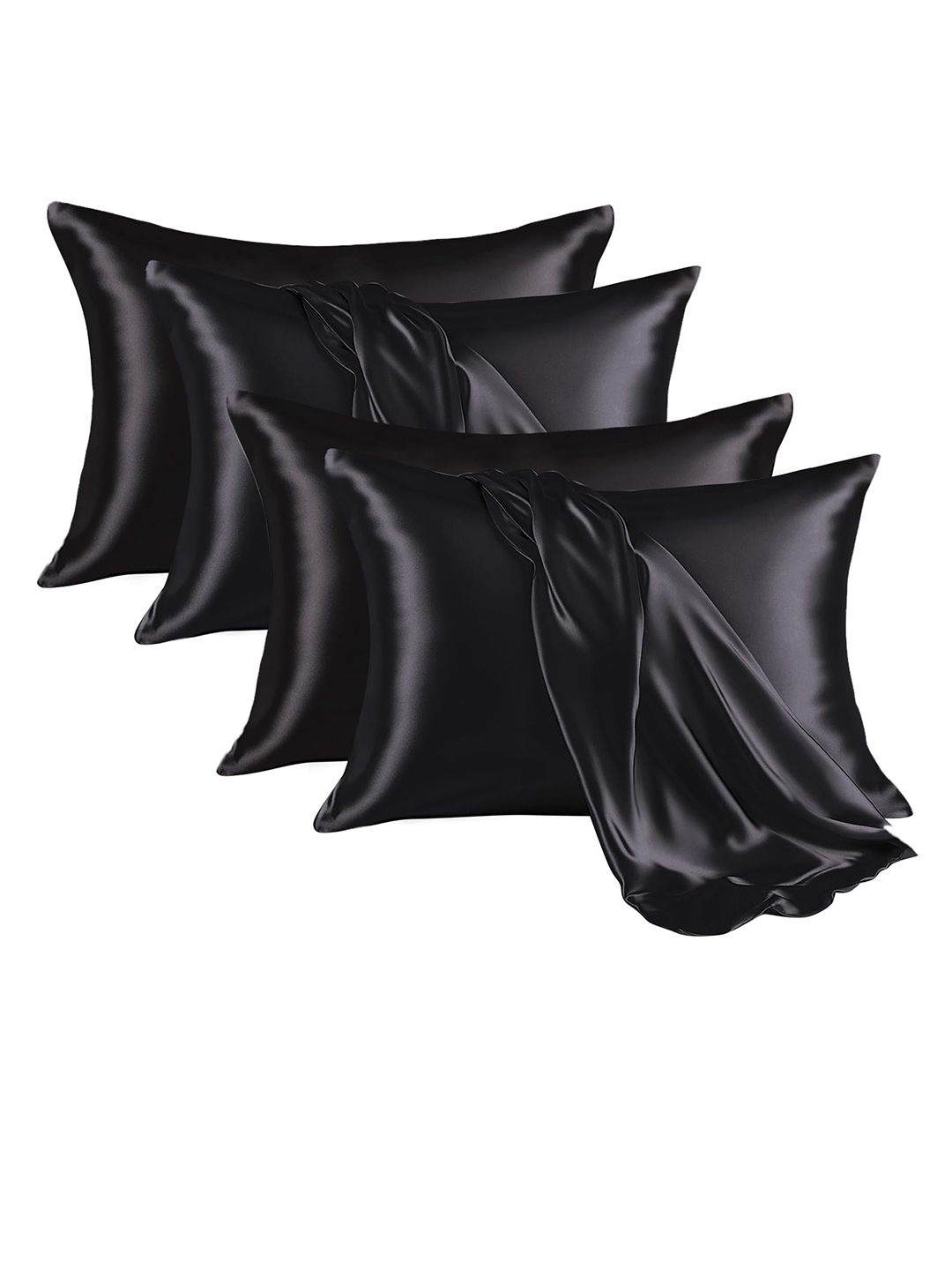 

Kuber Industries Black 4 Pieces Rectangle Soft Satin Pillow Covers & Scrunchies