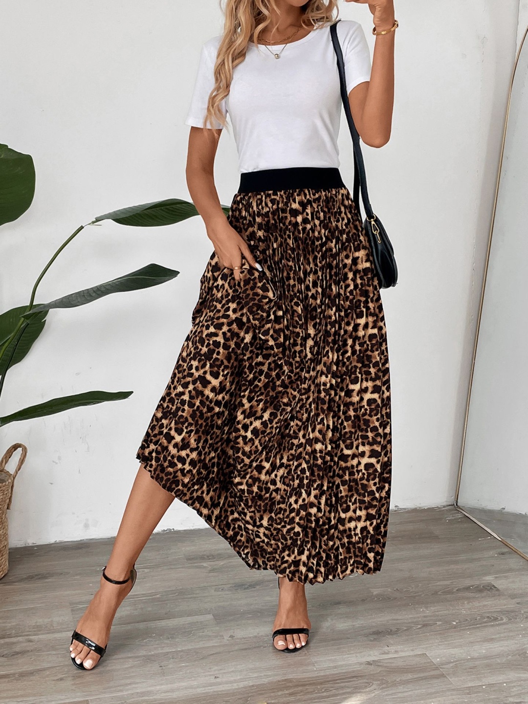 

StyleCast x Revolte Women Animal Printed A-Line Maxi Skirt, Coffee brown