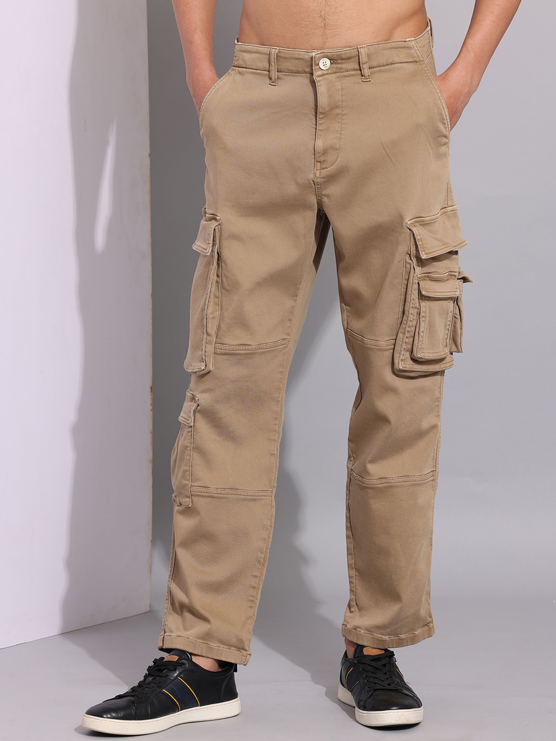 

RIGS AND RAGS Men Relaxed Cargos Trousers, Beige