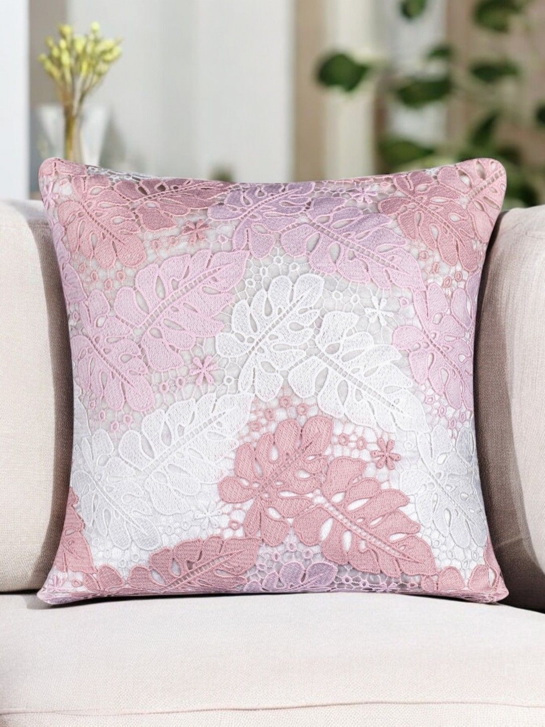 

Vendola Grey & Pink Ethnic Motifs Velvet Square Cushion Covers