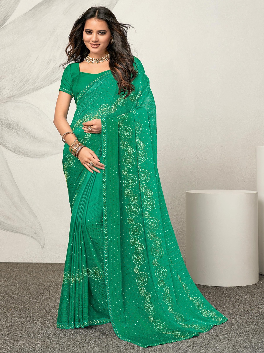 

Laxmipati Embellished Beads and Stones Saree, Green