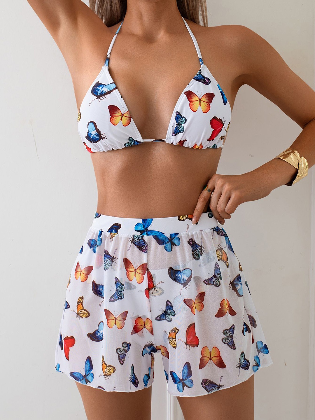 

Plus Curvves Women's Printed Bikini Set, White