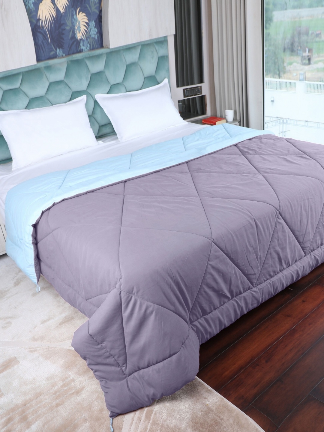 

AJISH Grey & Blue Geometric 210 GSM AC Room Reversible Single Bed Comforter