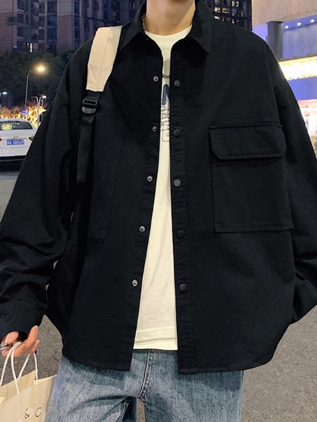 

StyleCast Men Standard Oversized Fit Spread Collar Solid Casual Shirt, Black