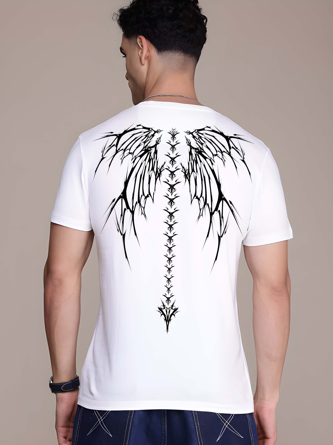 

Krimmple Men Graphic Printed Round Neck Cotton T-shirt, White