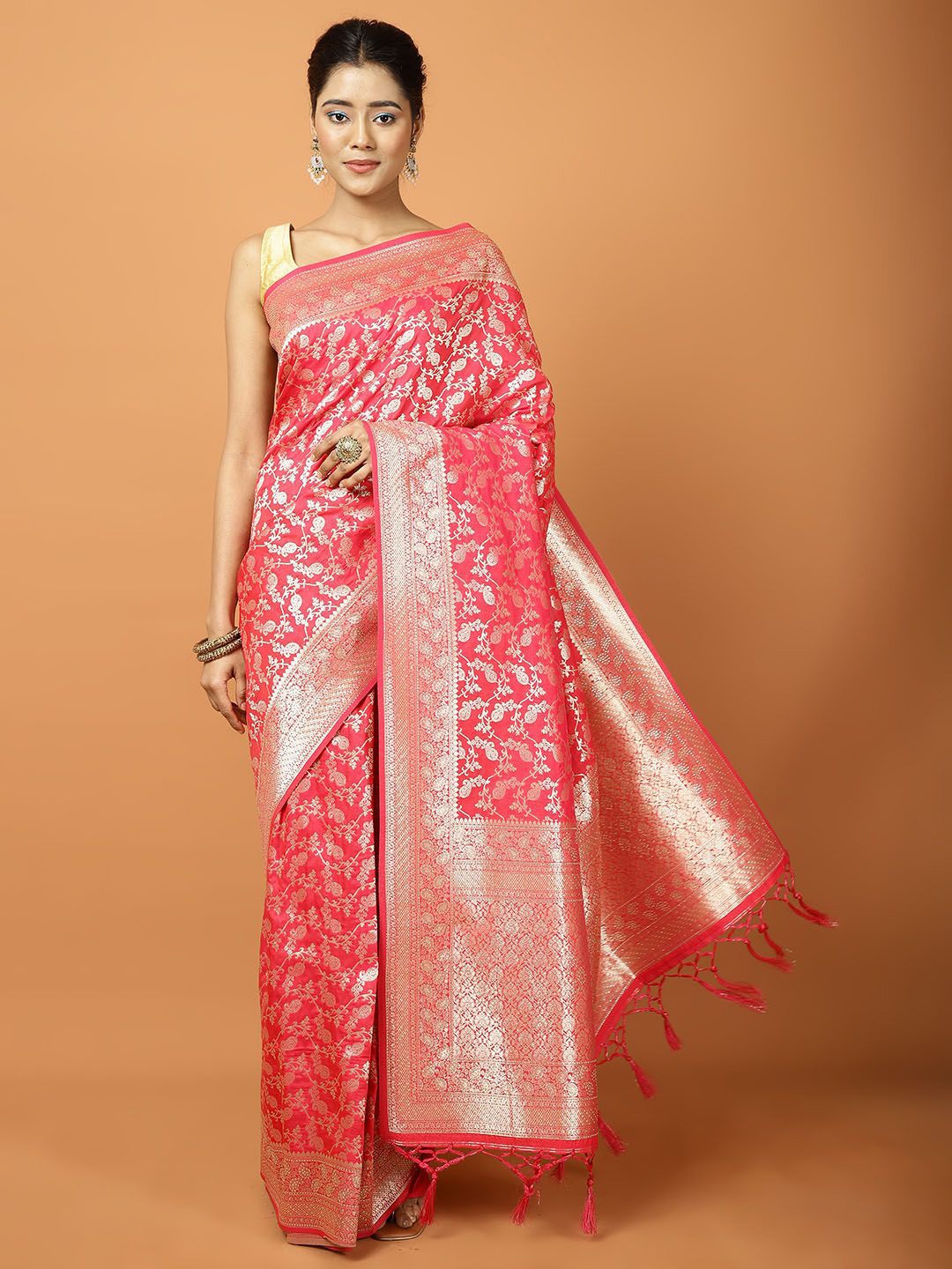 

Meena Bazaar Woven Design Zari Banarasi Saree, Pink