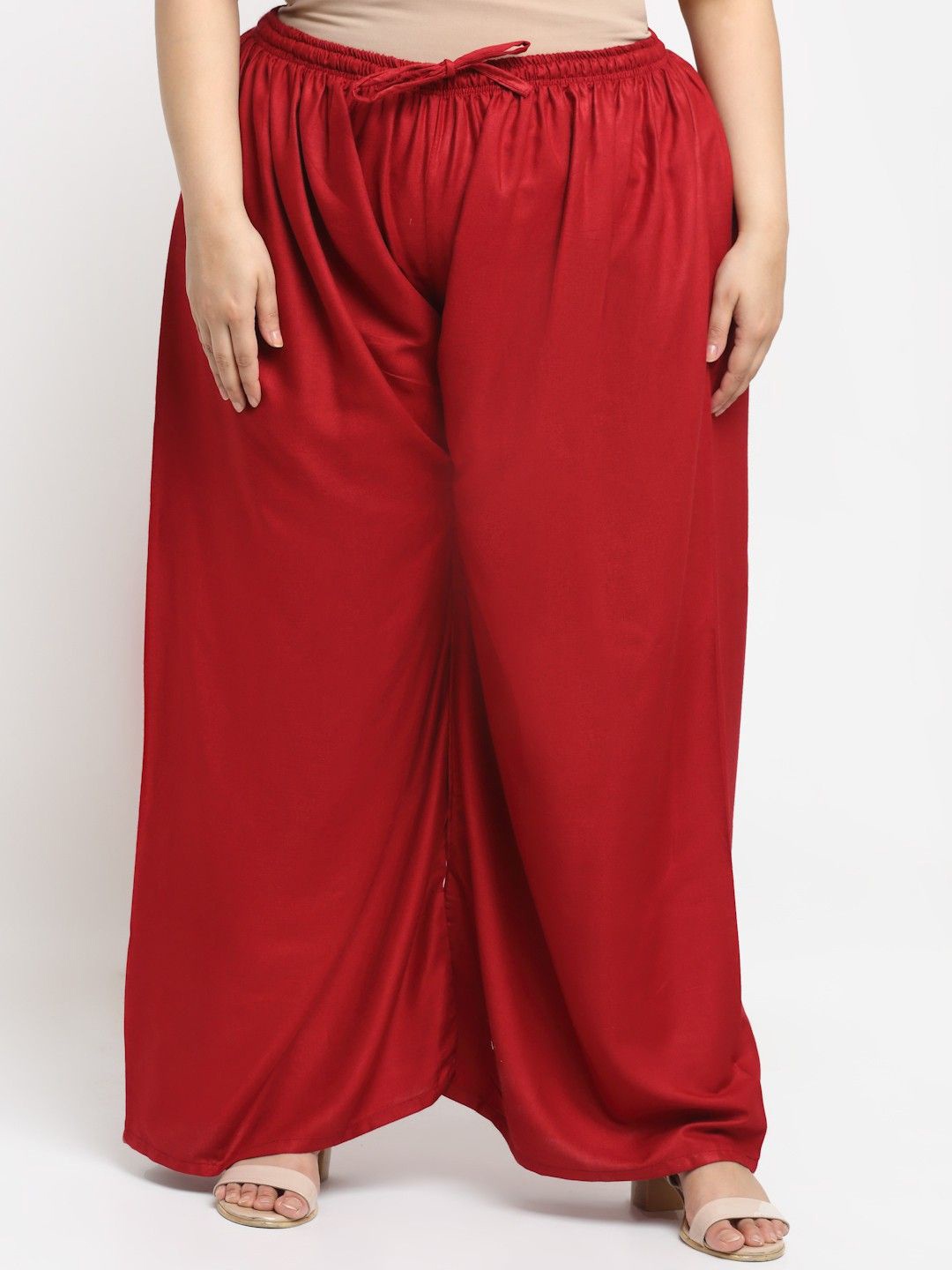 

STYLE PREZONE Women Relaxed Flared Pleated Trousers, Maroon