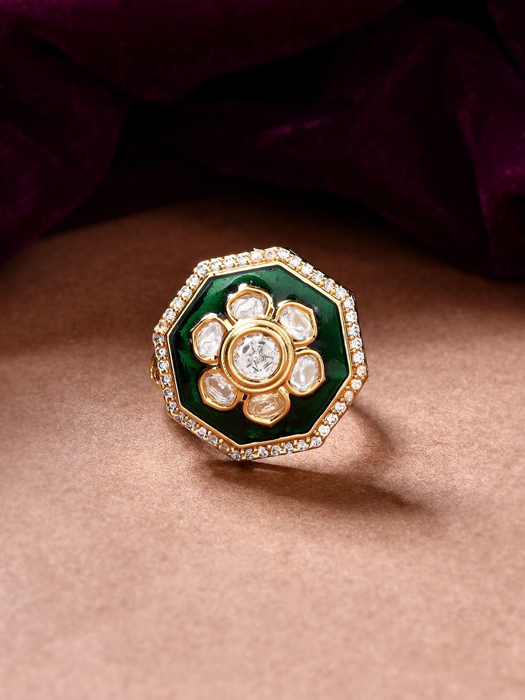 

Voylla Kundan Elegance Chandrika Ring, Gold