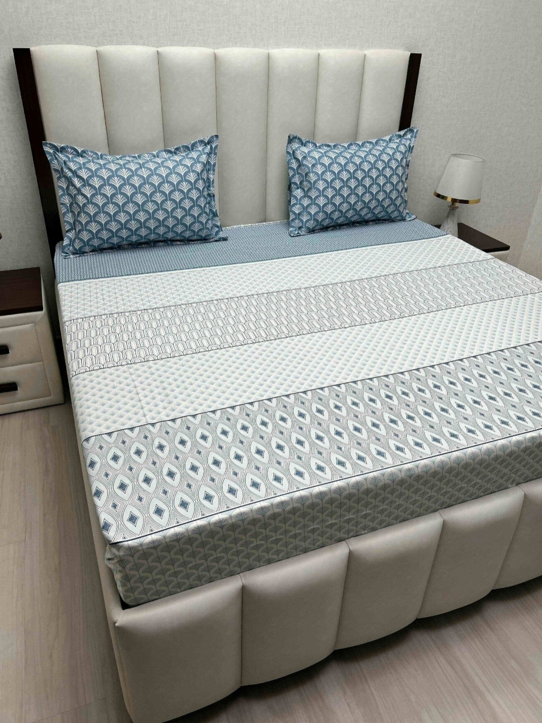 

Pure Decor Cotton King Size Double Bed Bedsheet With 2 Pillow Covers 2.74m X 2.74m, Blue