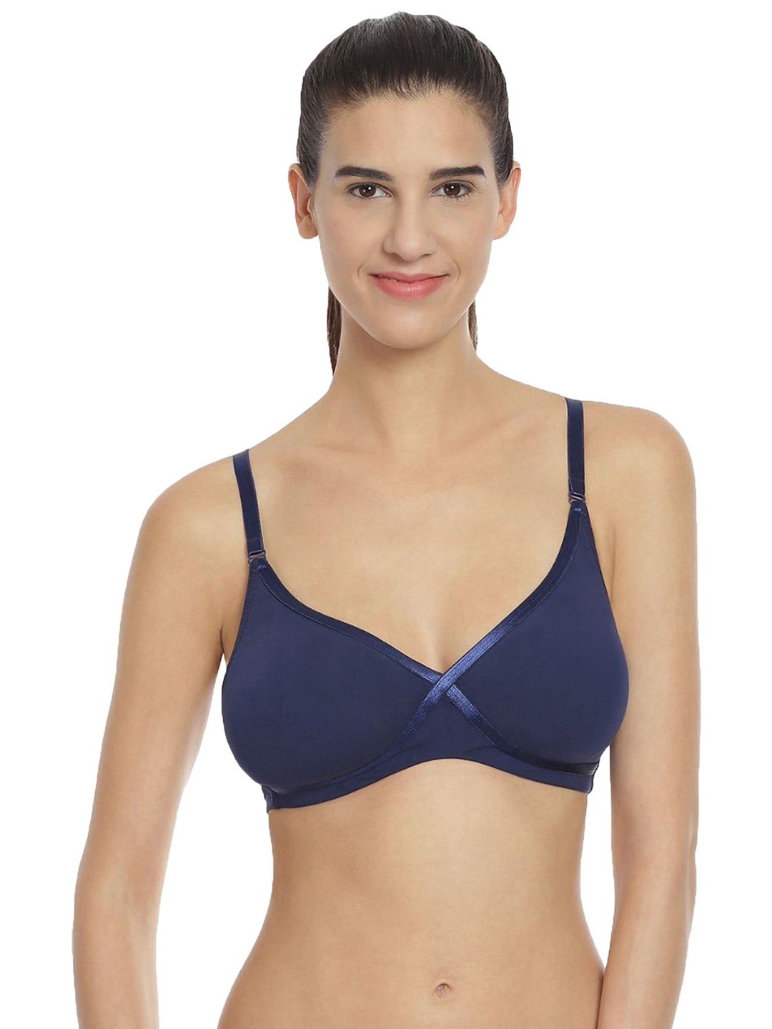 

Soie Women Medium Coverage Non Padded Non wired Seamless Organic Cotton T-shirt Bra, Navy blue