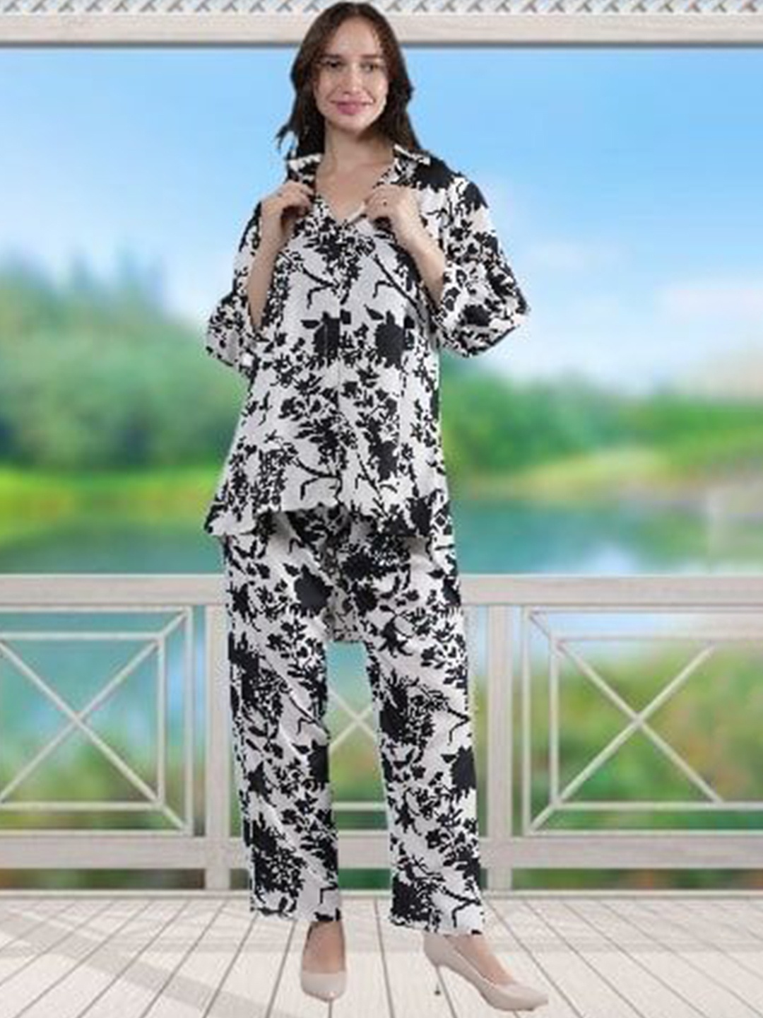 

NEYSA Women Printed Top & Palazzo Co-ord Set, Black