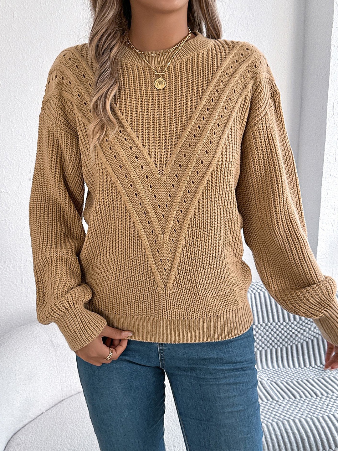 

StyleCast x Revolte Women Cable Knit Pullover, Khaki