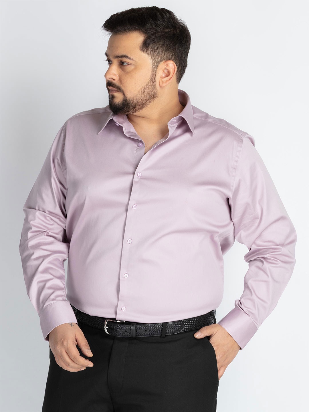 

UNSIZED Men Plus Size Comfort Oversized Fit Spread Collar Solid Formal Shirt, Violet