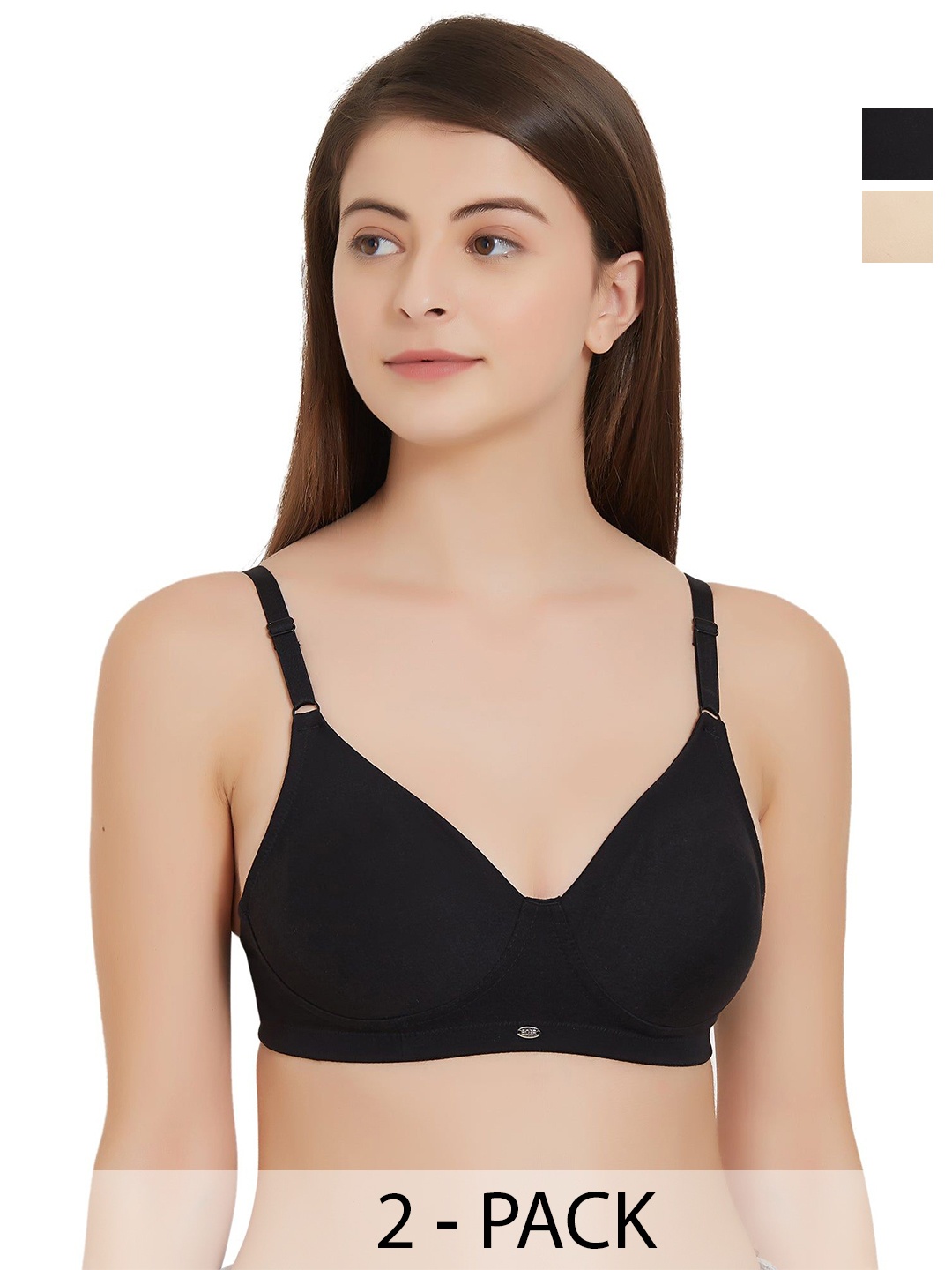 

Soie Women Pack Of 2 Full Coverage Seamless Cup Non-Wired Bra, Beige