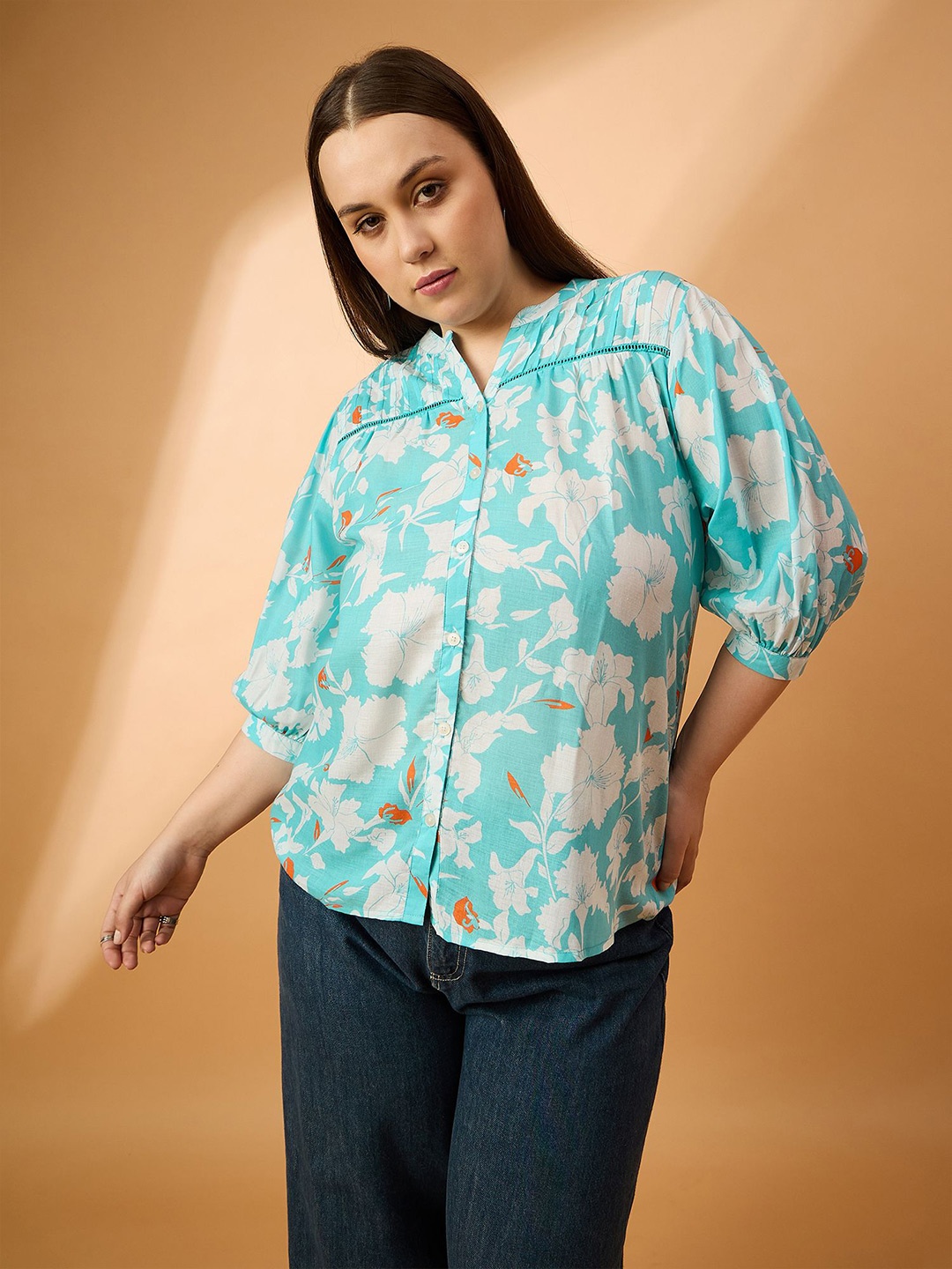 

all about you Plus Size Floral Printed Top, Blue