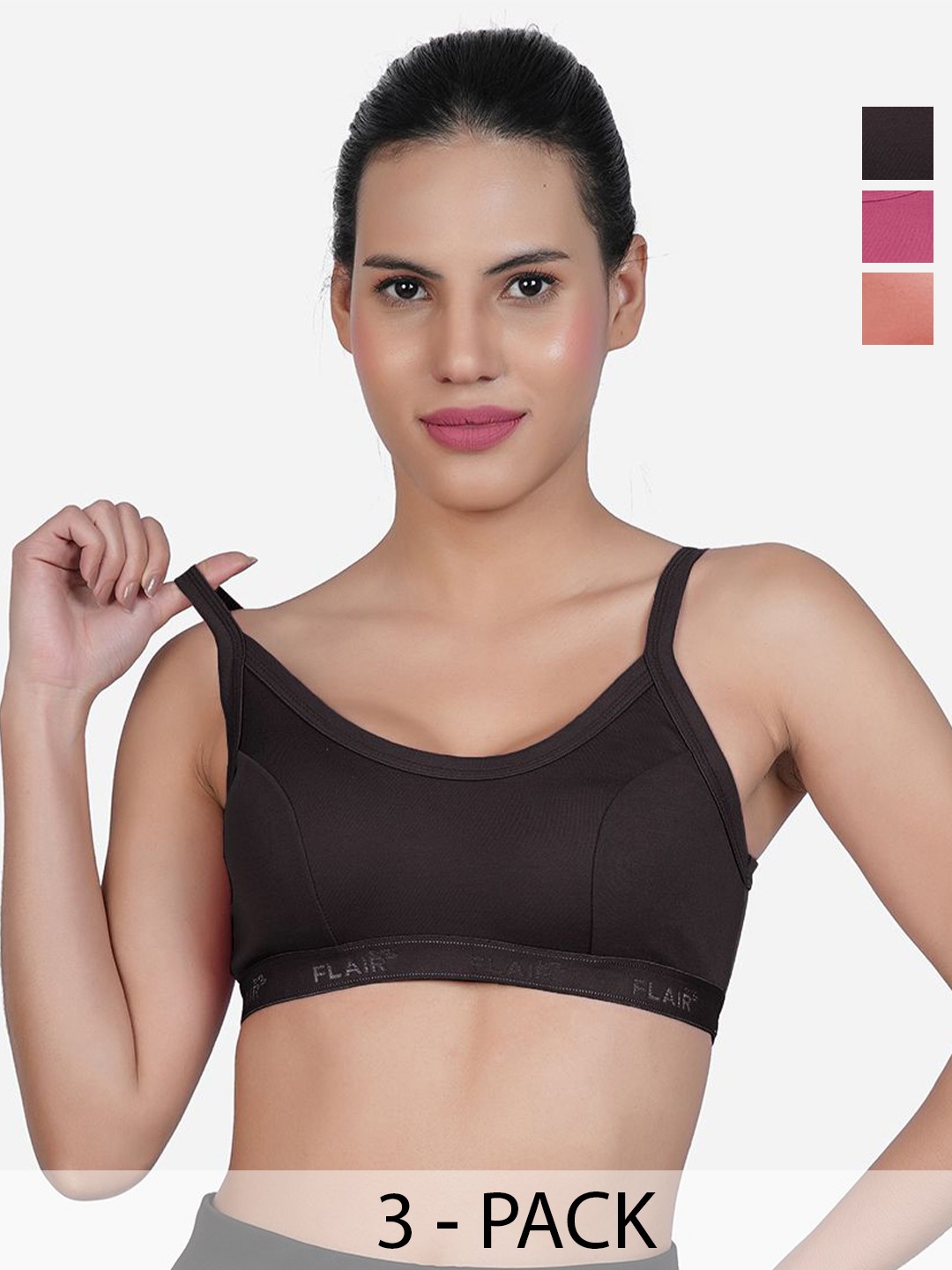 

SHYAM SONS FLAIR Women Pack Of 3 Full Coverage Non-Wired Workout Bra, Orange
