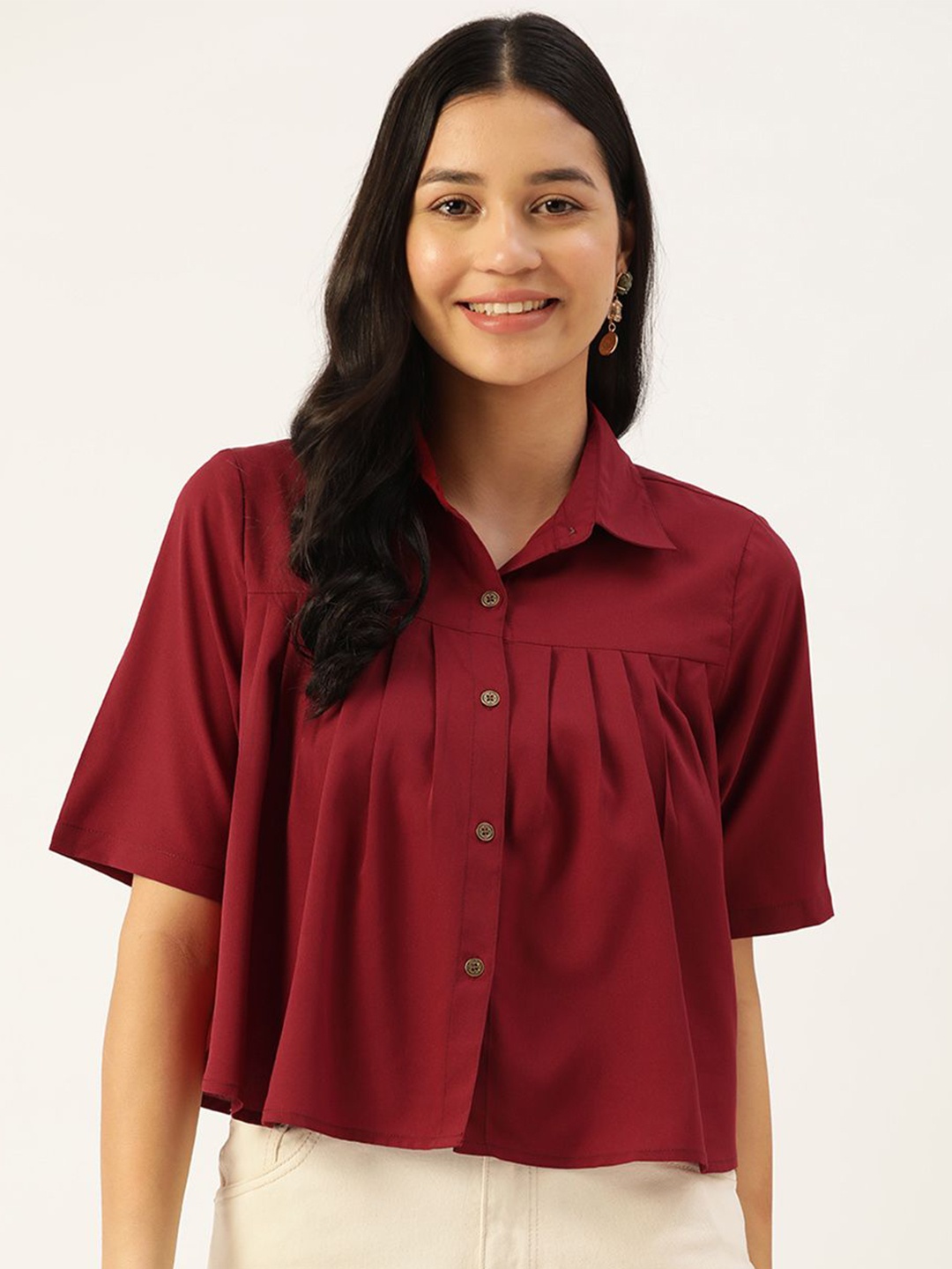 

Moda Rapido Women Opaque Party Shirt, Maroon