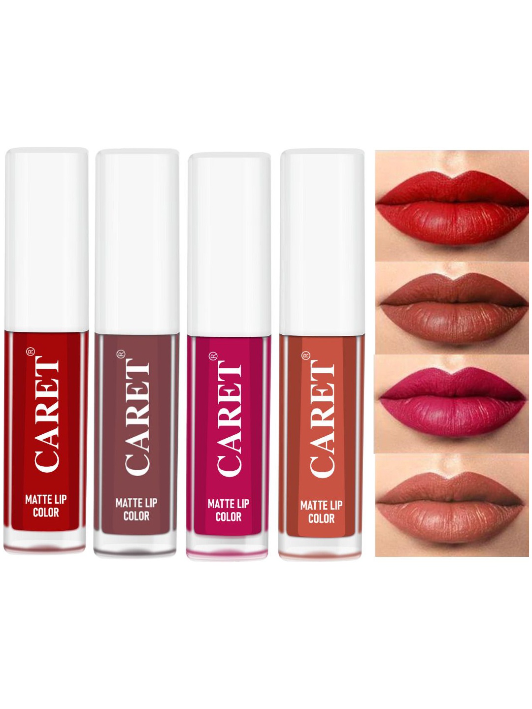 

CARET ORGANIC Set Of 4 Super-Pigmented Liquid Matte Lipsticks - 8 ml - 3 - 1 - 5 - 6, Red