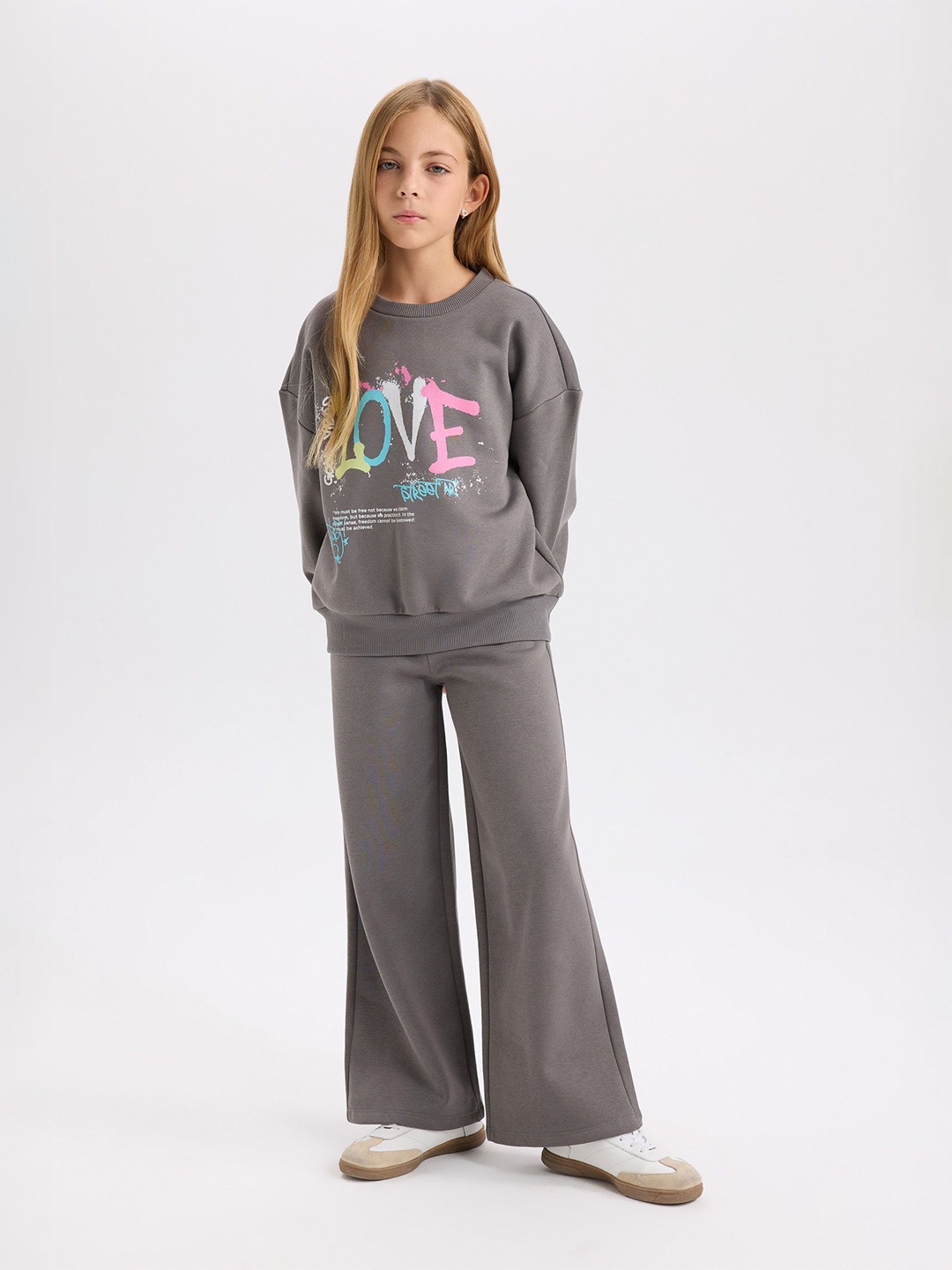 

DeFacto Girls Printed Long Sleeves Sweatshirt With Trousers, Grey