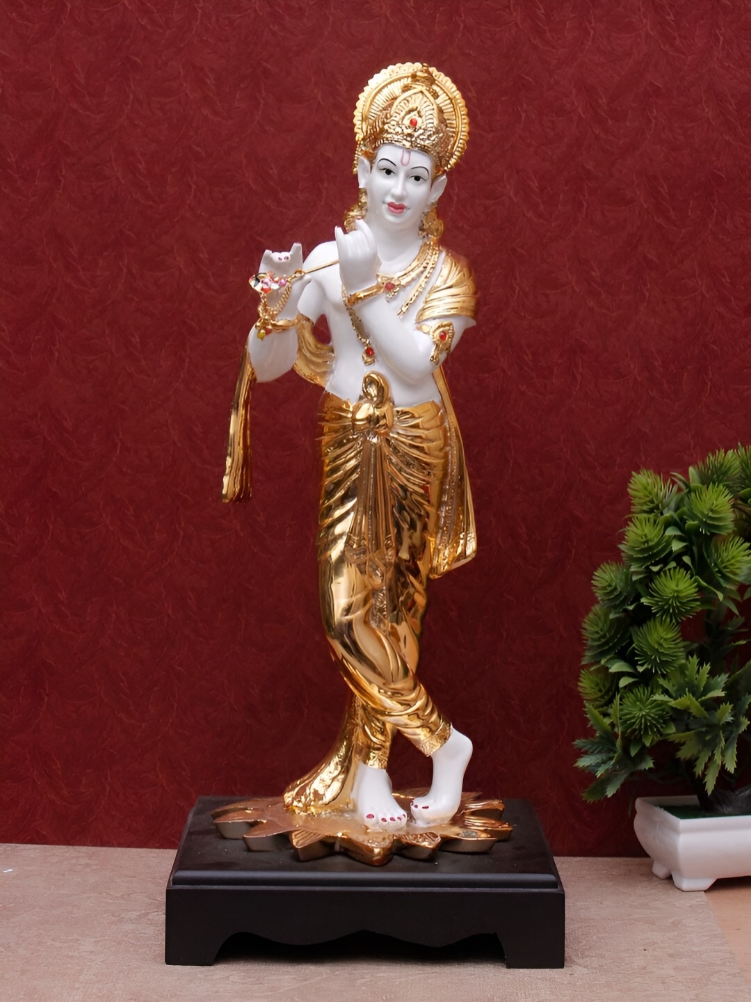 

Craftlayout Gold-Toned & White Krishna Ji Religious Idol Showpiece