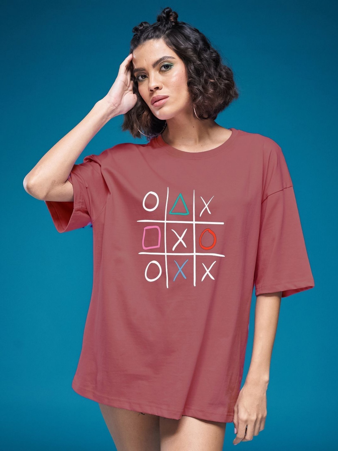 

SMARTEES Women Graphic Printed Round Neck Cotton Oversized T-shirt, Mauve