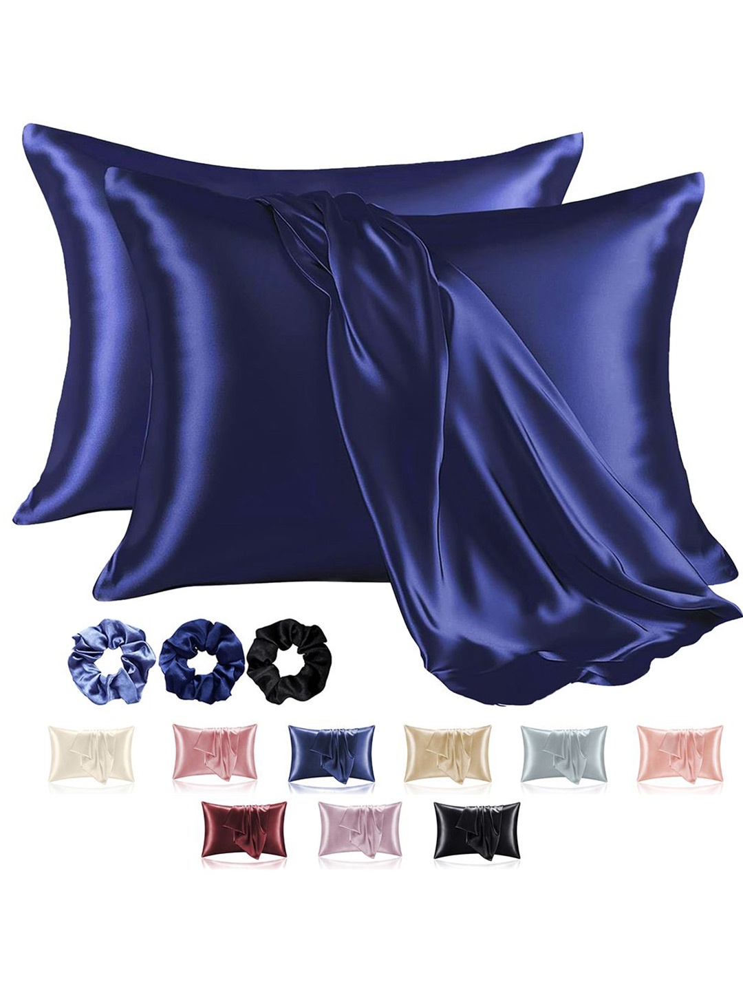 

Kuber Industries Navy Blue 2 Pieces Satin Rectangle Shaped Pillow Covers