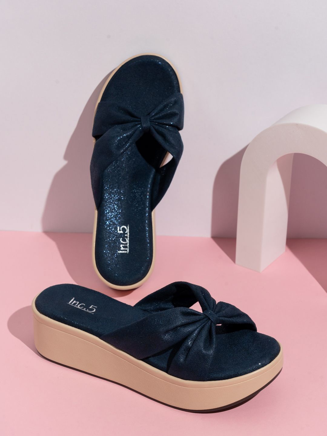 

Inc 5 Women Flatform Heel Sandals, Navy blue