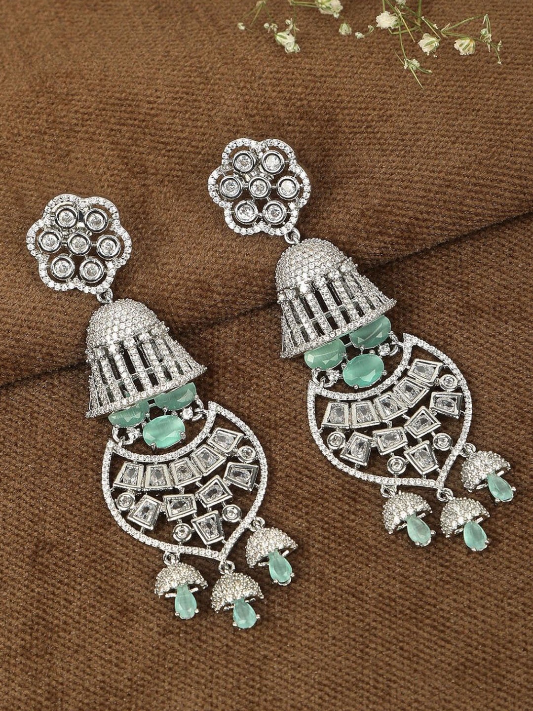 

House of Pataudi Silver-Plated American Diamond Stones Studded Contemporary Drop Earrings