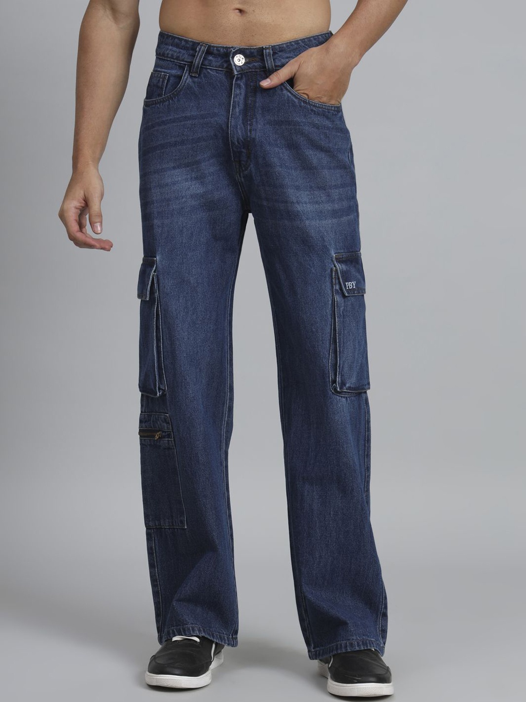 

PBY Men Relaxed Fit Low-Rise Light Fade Cargo Jeans, Blue