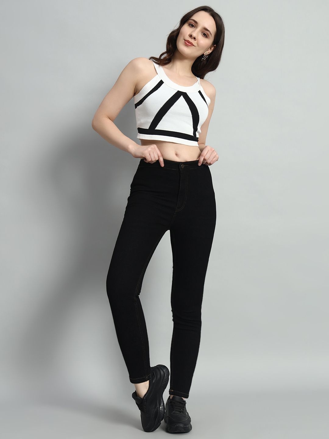

Mast & Harbour Women Skinny Fit High-Rise Stretchable Jeans, Black