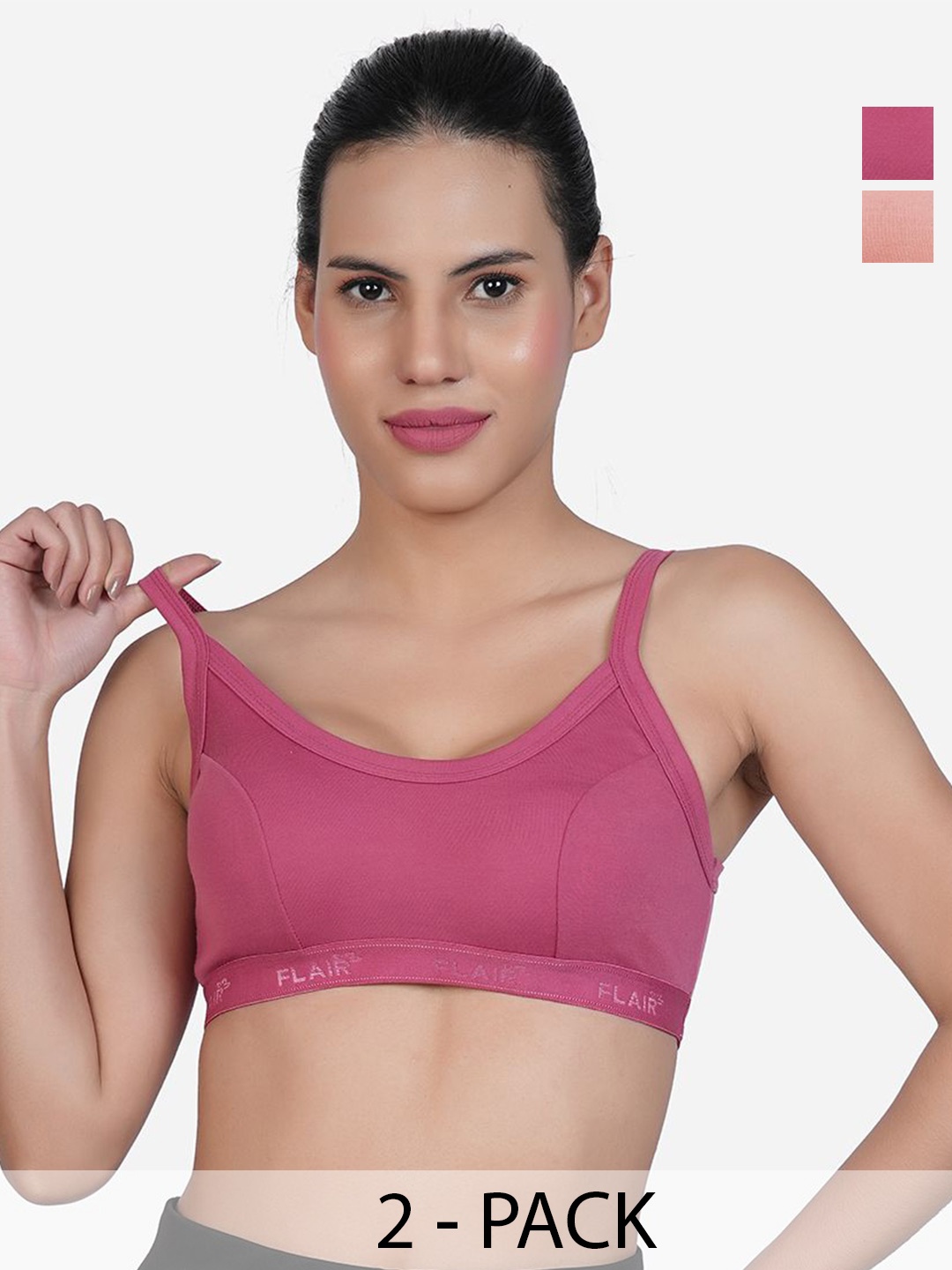 

Shyam Sons FLAIR Lovely Pack Of 2 Cotton Non Padded Slip-On Seamless Sports Bra, Peach